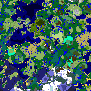 Predicted biome map of Java 1.18 seed -5000360971284994798 around estimated spawn