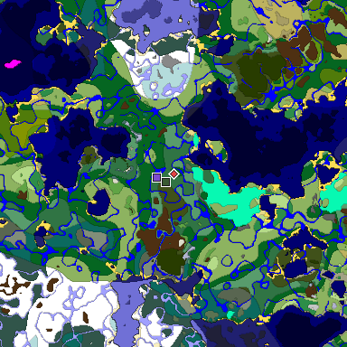 Predicted biome map of Java 1.18 seed 8947361173881068683 around estimated spawn