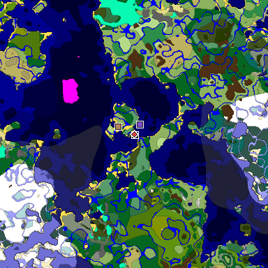 Predicted biome map of Java 1.18 seed 6734119111596211347 around estimated spawn