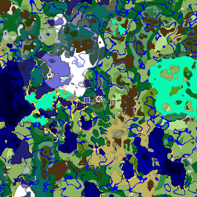 Predicted biome map of Java 1.18 seed -9194317753746847520 around estimated spawn