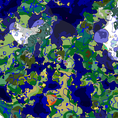 Predicted biome map of Java 1.18 seed -8098631962848085968 around estimated spawn