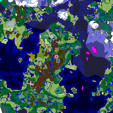 Predicted biome map of Java 1.18 seed 8278993828453863392 around estimated spawn