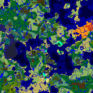 Predicted biome map of Java 1.18 seed -6095131562519983574 around estimated spawn