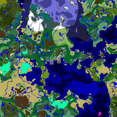 Predicted biome map of Java 1.18 seed -8550756482542957177 around estimated spawn