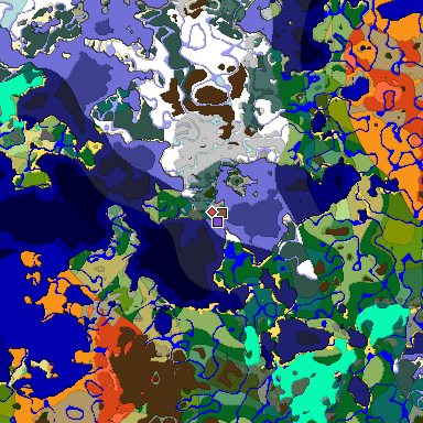 Predicted biome map of Java 1.18 seed -2752571766359663881 around estimated spawn