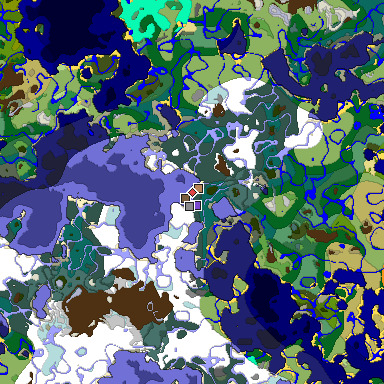 Predicted biome map of Java 1.18 seed 3598958286745417976 around estimated spawn