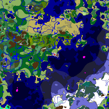 Predicted biome map of Java 1.18 seed 3453251770972232901 around estimated spawn