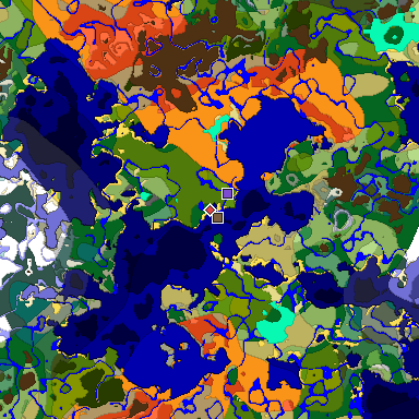 Predicted biome map of Java 1.18 seed -8480642144898263922 around estimated spawn