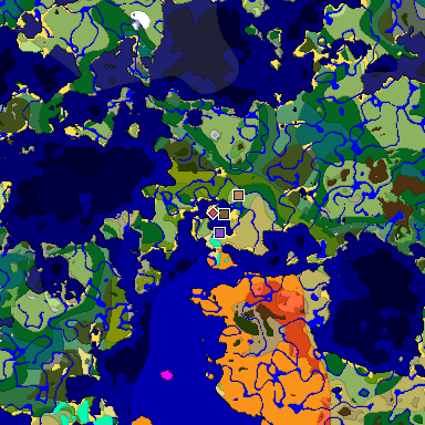 Predicted biome map of Java 1.18 seed -625722112625773269 around estimated spawn