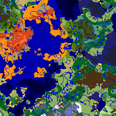Predicted biome map of Java 1.18 seed -4596267297476171428 around estimated spawn