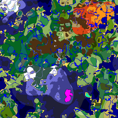 Predicted biome map of Java 1.18 seed -3179777273132898155 around estimated spawn