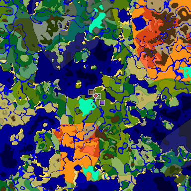 Predicted biome map of Java 1.18 seed 8953388518632479881 around estimated spawn