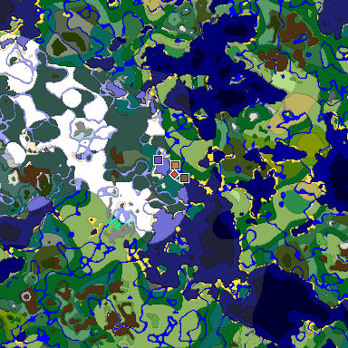 Predicted biome map of Java 1.18 seed -4136873323756001899 around estimated spawn