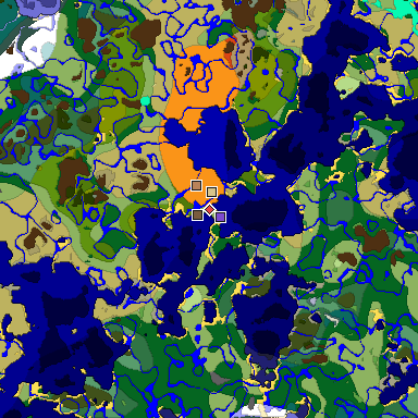 Predicted biome map of Java 1.18 seed 5526585150274185730 around estimated spawn