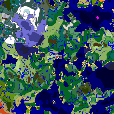 Predicted biome map of Java 1.18 seed 885197461882814299 around estimated spawn