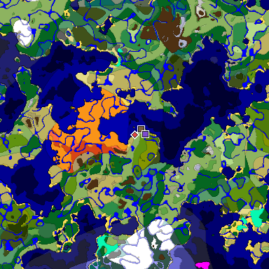 Predicted biome map of Java 1.18 seed 4878254189274857850 around estimated spawn