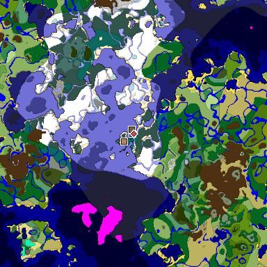 Predicted biome map of Java 1.18 seed 8042202970890933406 around estimated spawn