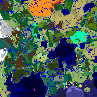 Predicted biome map of Java 1.18 seed -3396183651940715452 around estimated spawn