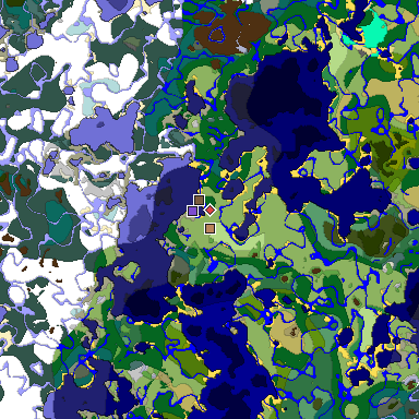 Predicted biome map of Java 1.18 seed -1251106032521017483 around estimated spawn