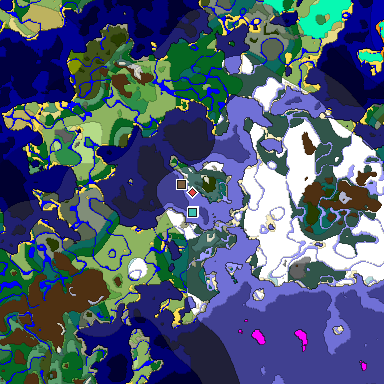 Predicted biome map of Java 1.18 seed -6546083612554940325 around estimated spawn