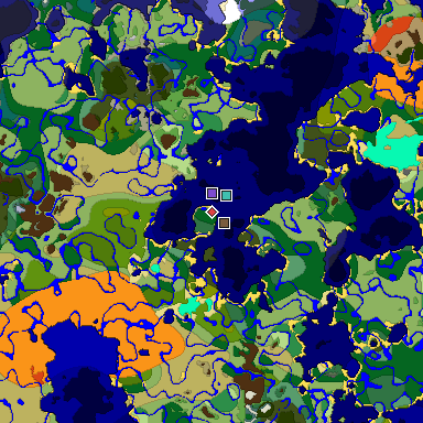 Predicted biome map of Java 1.18 seed -7679667440892334294 around estimated spawn