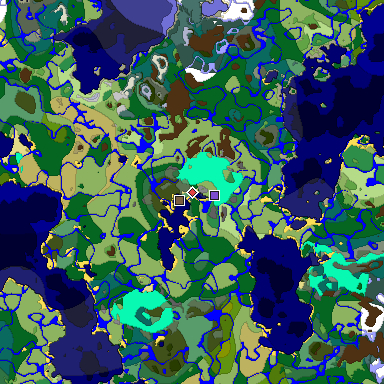 Predicted biome map of Java 1.18 seed 6163219648485228947 around estimated spawn