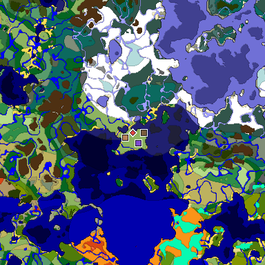 Predicted biome map of Java 1.18 seed 2695590435037969785 around estimated spawn