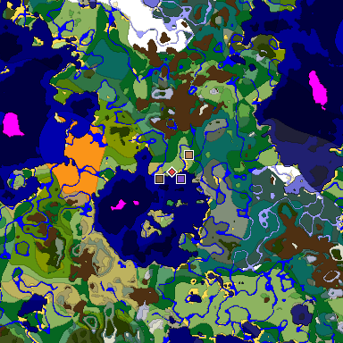 Predicted biome map of Java 1.18 seed -1769623855159817838 around estimated spawn
