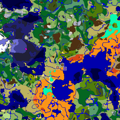 Predicted biome map of Java 1.18 seed 6865419602747542802 around estimated spawn
