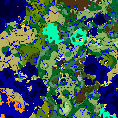 Predicted biome map of Java 1.18 seed -1682711134330817317 around estimated spawn
