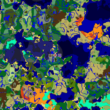 Predicted biome map of Java 1.18 seed 4670643293346222587 around estimated spawn