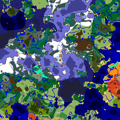 Predicted biome map of Java 1.18 seed -3681165180076110967 around estimated spawn