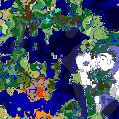Predicted biome map of Java 1.18 seed -4895075354551190013 around estimated spawn
