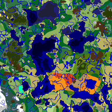 Predicted biome map of Java 1.18 seed 5768332407019195298 around estimated spawn