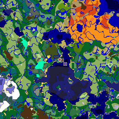 Predicted biome map of Java 1.18 seed -7324616251299521947 around estimated spawn