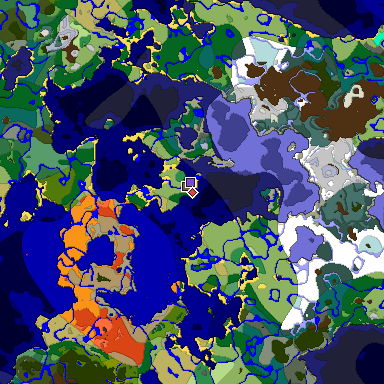 Predicted biome map of Java 1.18 seed 7284066917989632784 around estimated spawn