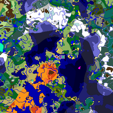Predicted biome map of Java 1.18 seed 5945392121394800854 around estimated spawn