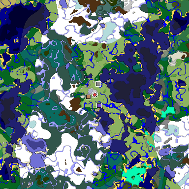 Predicted biome map of Java 1.18 seed -236088671334837440 around estimated spawn