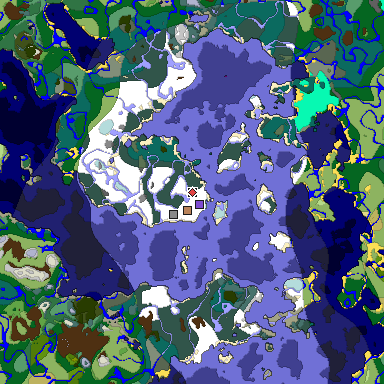 Predicted biome map of Java 1.18 seed -7642754424454292213 around estimated spawn
