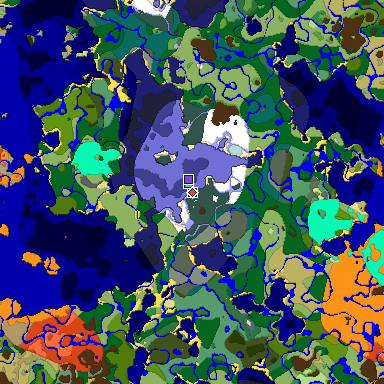 Predicted biome map of Java 1.18 seed -8659861547487385682 around estimated spawn