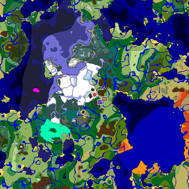 Predicted biome map of Java 1.18 seed 4425194088921142059 around estimated spawn
