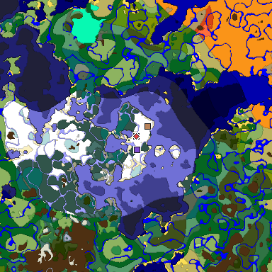 Predicted biome map of Java 1.18 seed 7942460916260063790 around estimated spawn