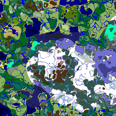 Predicted biome map of Java 1.18 seed 2622743562026182346 around estimated spawn