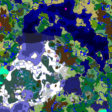 Predicted biome map of Java 1.18 seed 857431106007311370 around estimated spawn
