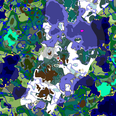 Predicted biome map of Java 1.18 seed -7855467759874811556 around estimated spawn