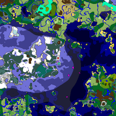 Predicted biome map of Java 1.18 seed 3917054784238122708 around estimated spawn