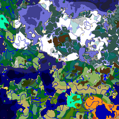 Predicted biome map of Java 1.18 seed 8645139450472281005 around estimated spawn