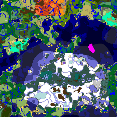 Predicted biome map of Java 1.18 seed -8027108089568385724 around estimated spawn