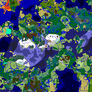 Predicted biome map of Java 1.18 seed -1969985854699230203 around estimated spawn