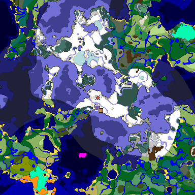 Predicted biome map of Java 1.18 seed -2194488877288625608 around estimated spawn